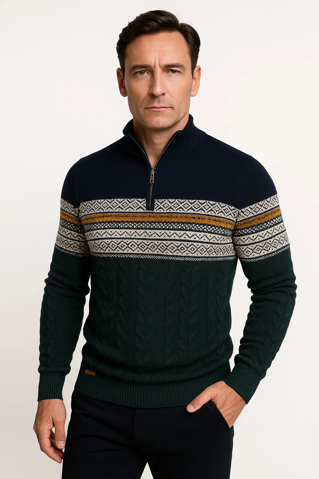 Men's Fair Isle Quarter-Zip Sweater | Cotton Blend | Modern Nordic Design