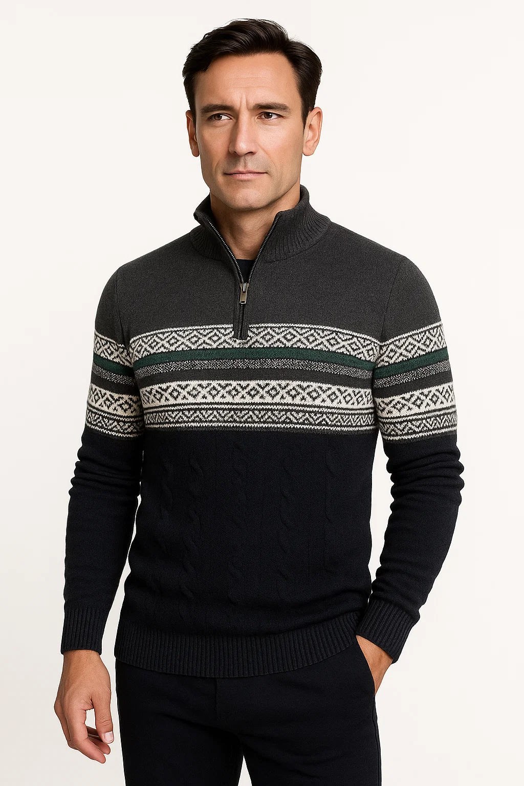 Men's Fair Isle Quarter-Zip Sweater | Cotton Blend | Modern Nordic Design
