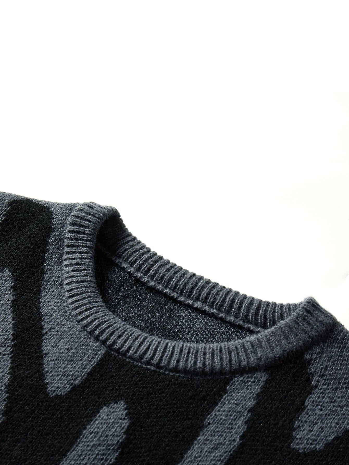 Men's Jacquard Knit Sweater | Abstract Pattern Crew Neck