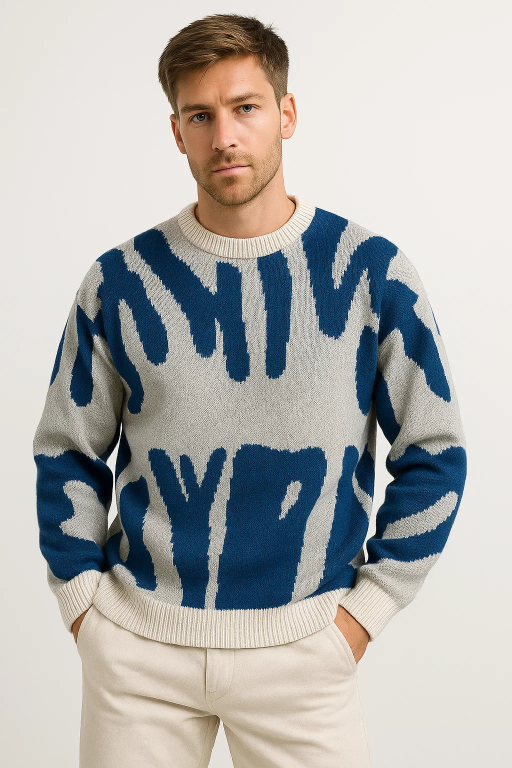 Men's Jacquard Knit Sweater | Abstract Pattern Crew Neck