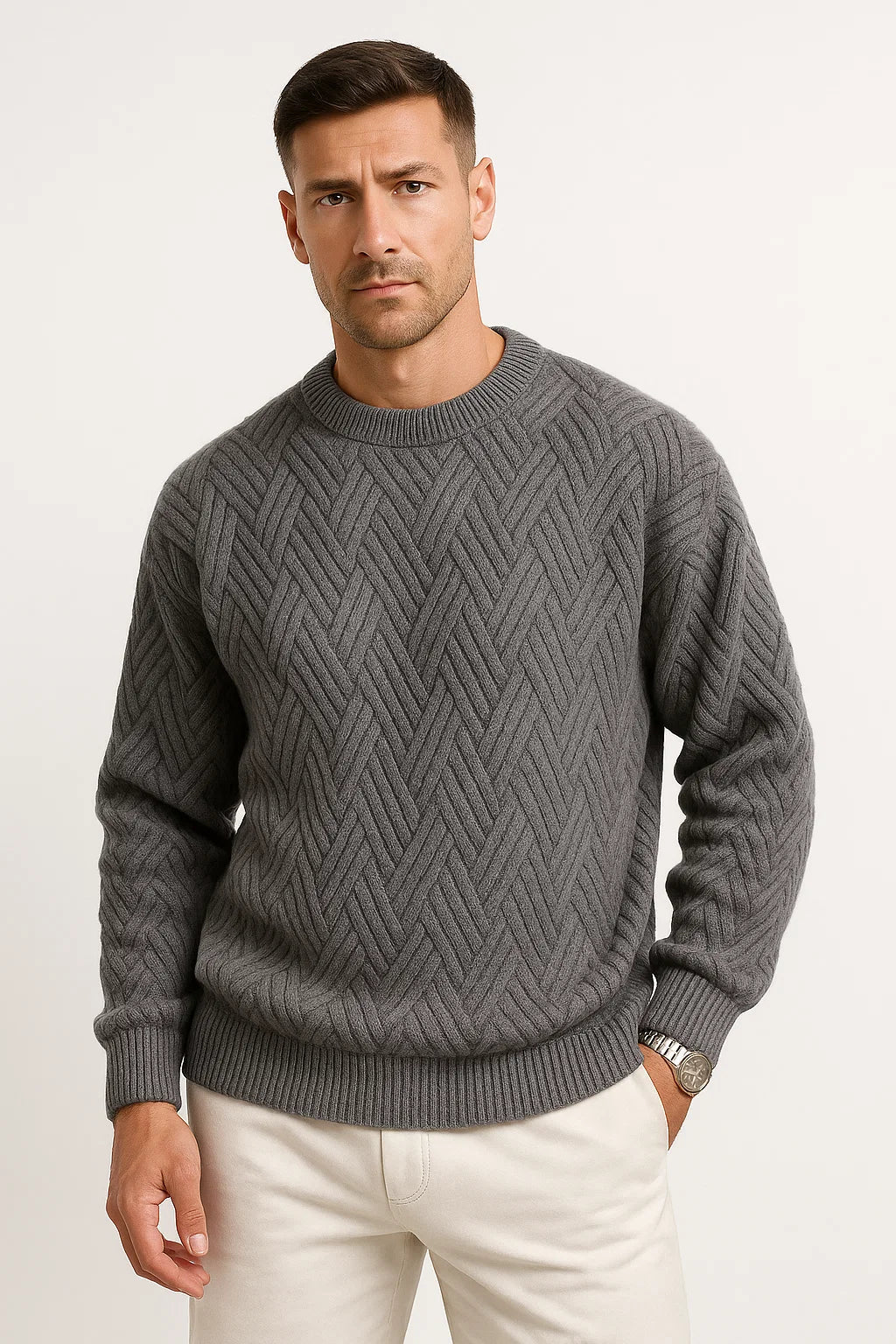 Men's  Aran Wool Sweater | Textured Knit | Relaxed Fit