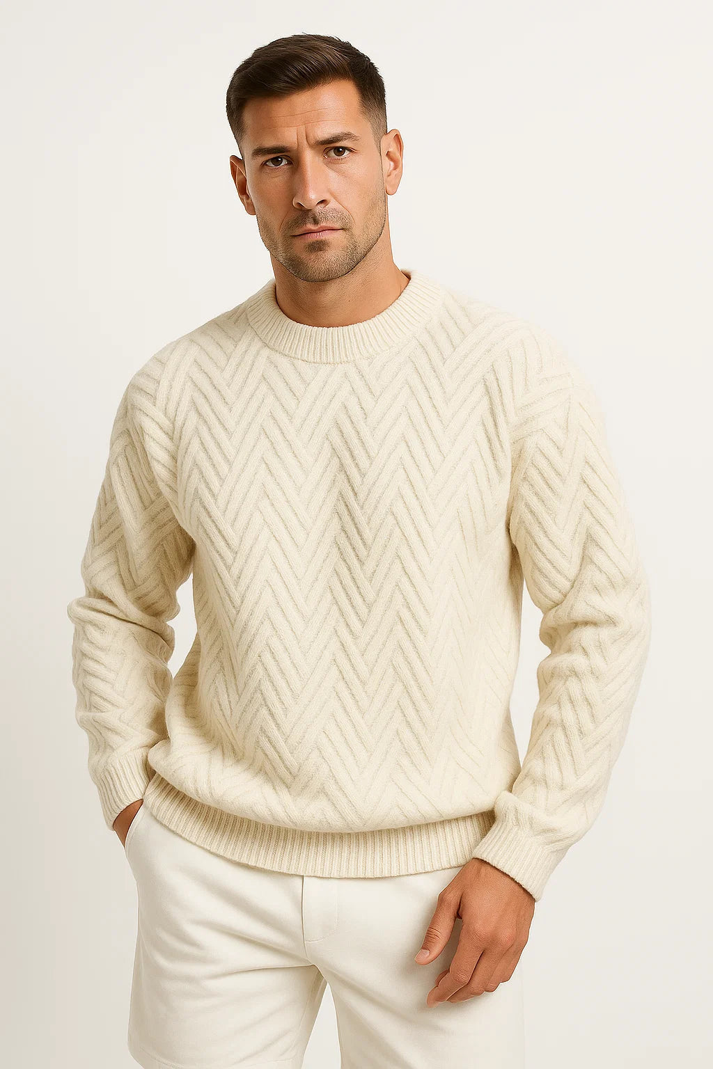 Men's  Aran Wool Sweater | Textured Knit | Relaxed Fit