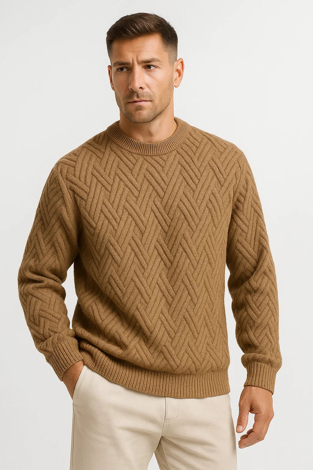 Men's  Aran Wool Sweater | Textured Knit | Relaxed Fit