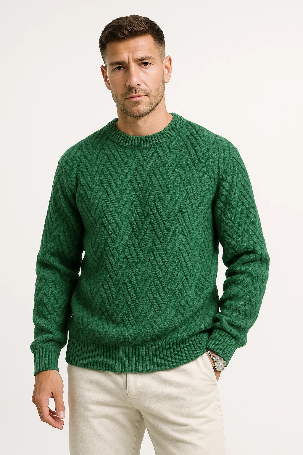 Men's  Aran Wool Sweater | Textured Knit | Relaxed Fit