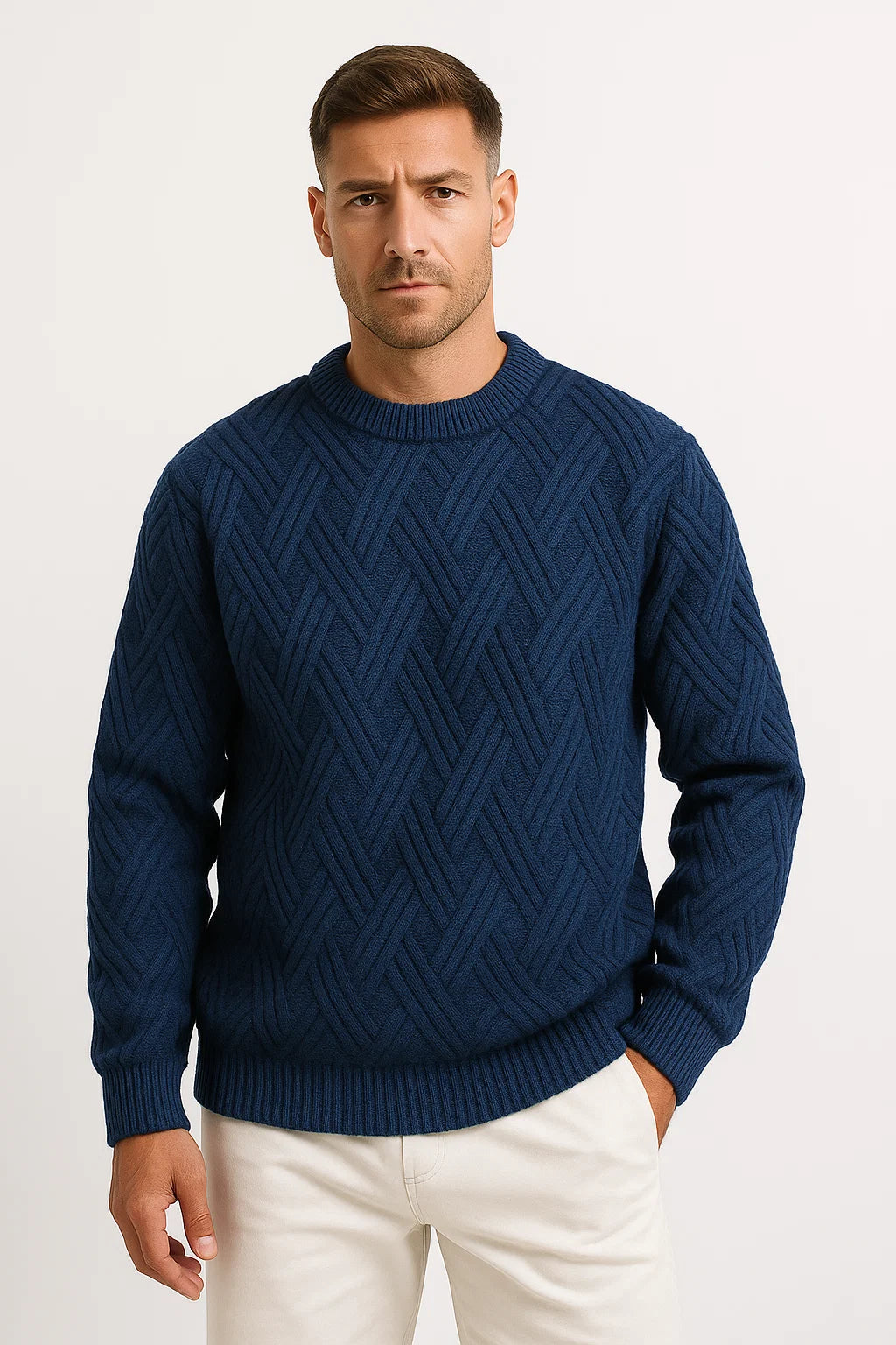 Men's  Aran Wool Sweater | Textured Knit | Relaxed Fit