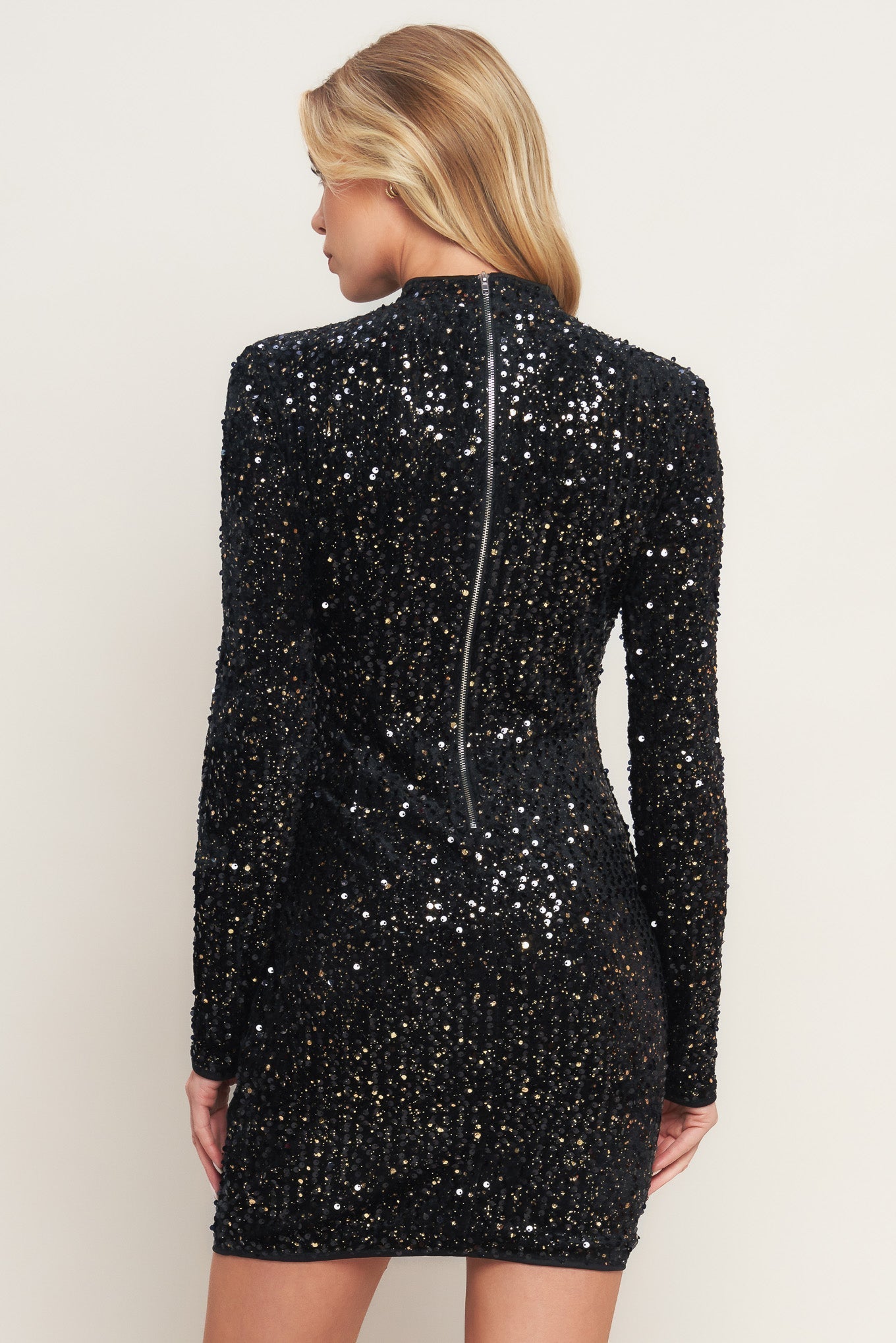 WHIMS OF FATE BLACK SEQUIN MINI DRESS WITH LONG SLEEVES - FINAL SALE