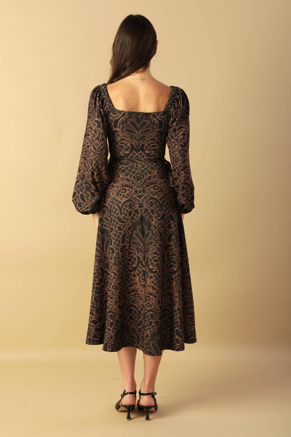 RUSTIC ALLURE BROWN MIDI DRESS