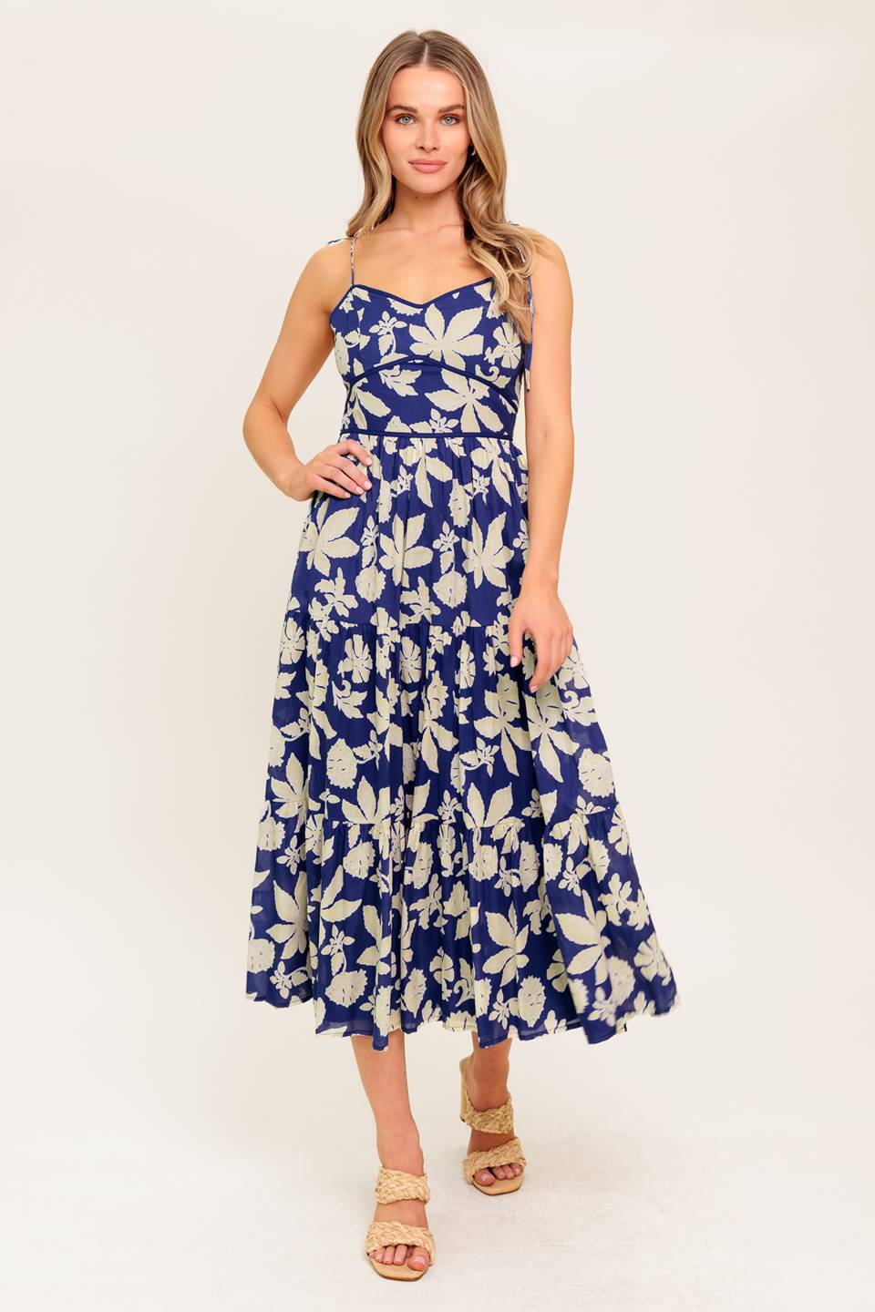PETALS IN THE WIND MIDI DRESS - NAVY