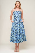 GWENNY - GEOMETRIC BLUE DENIM MIDI DRESS