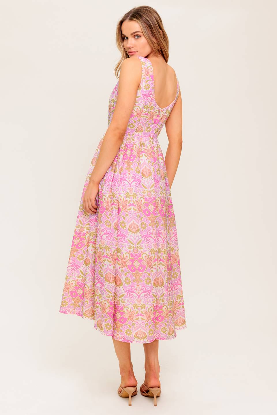 UNDER THE SUN - PINK MIDI DRESS WITH POCKETS