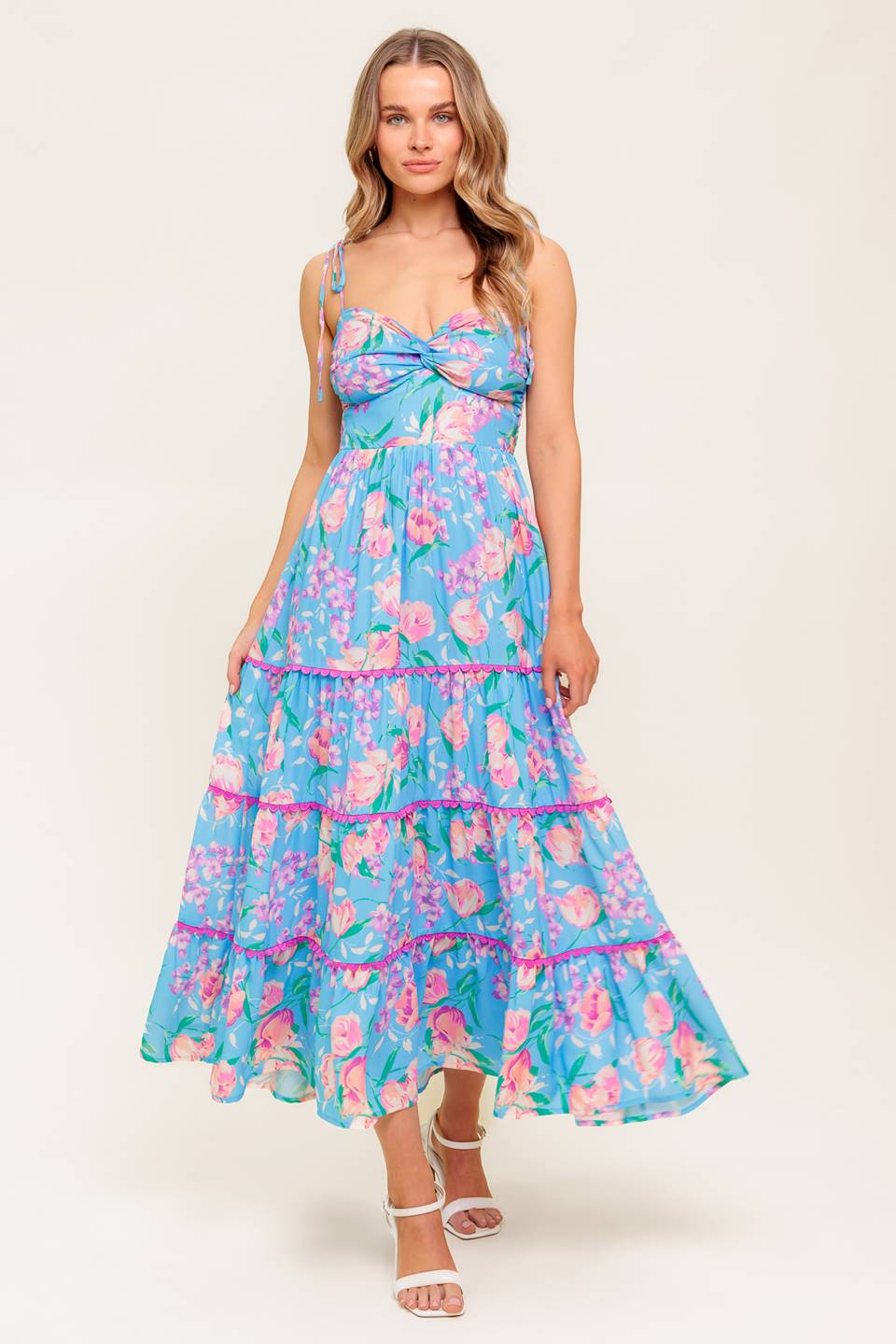 SOFT BLOOMS FLORAL MIDI DRESS - BLUE