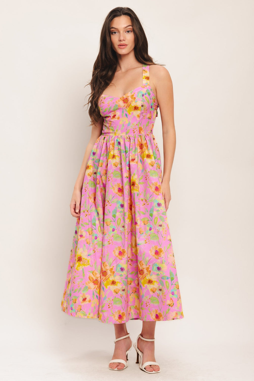 ROSY DAYDREAM PINK FLORAL MIDI DRESS