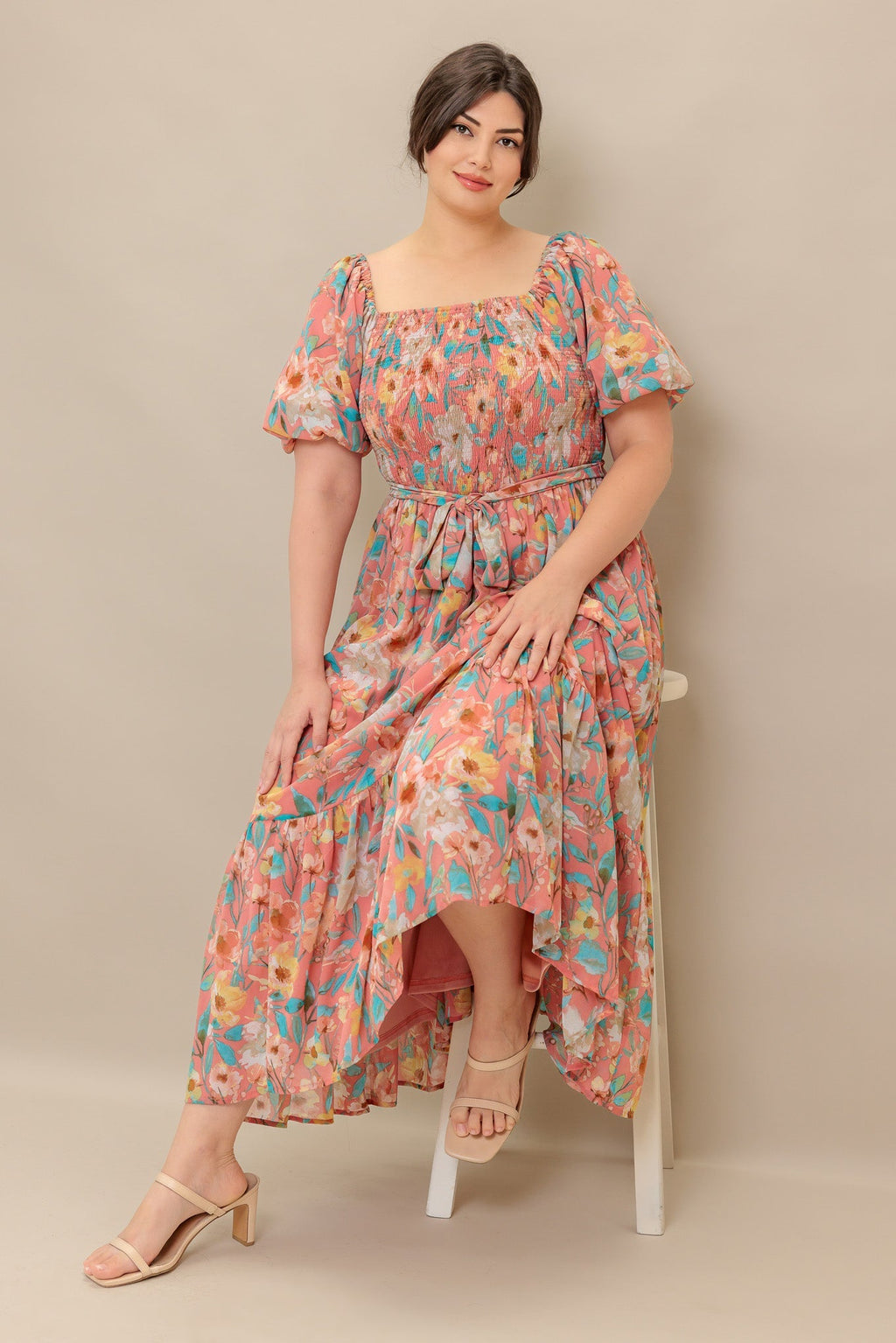 ROSY TWILIGHT FLORAL MIDI DRESS