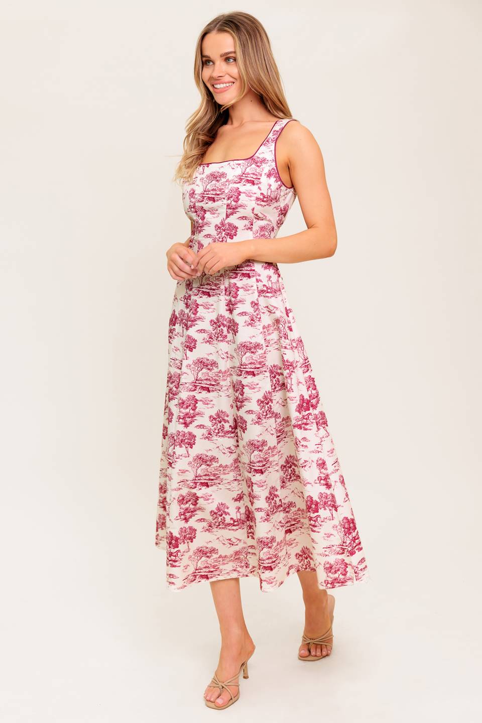RASPBERRY ROS¨¦ TOILE MIDI DRESS - BERRY