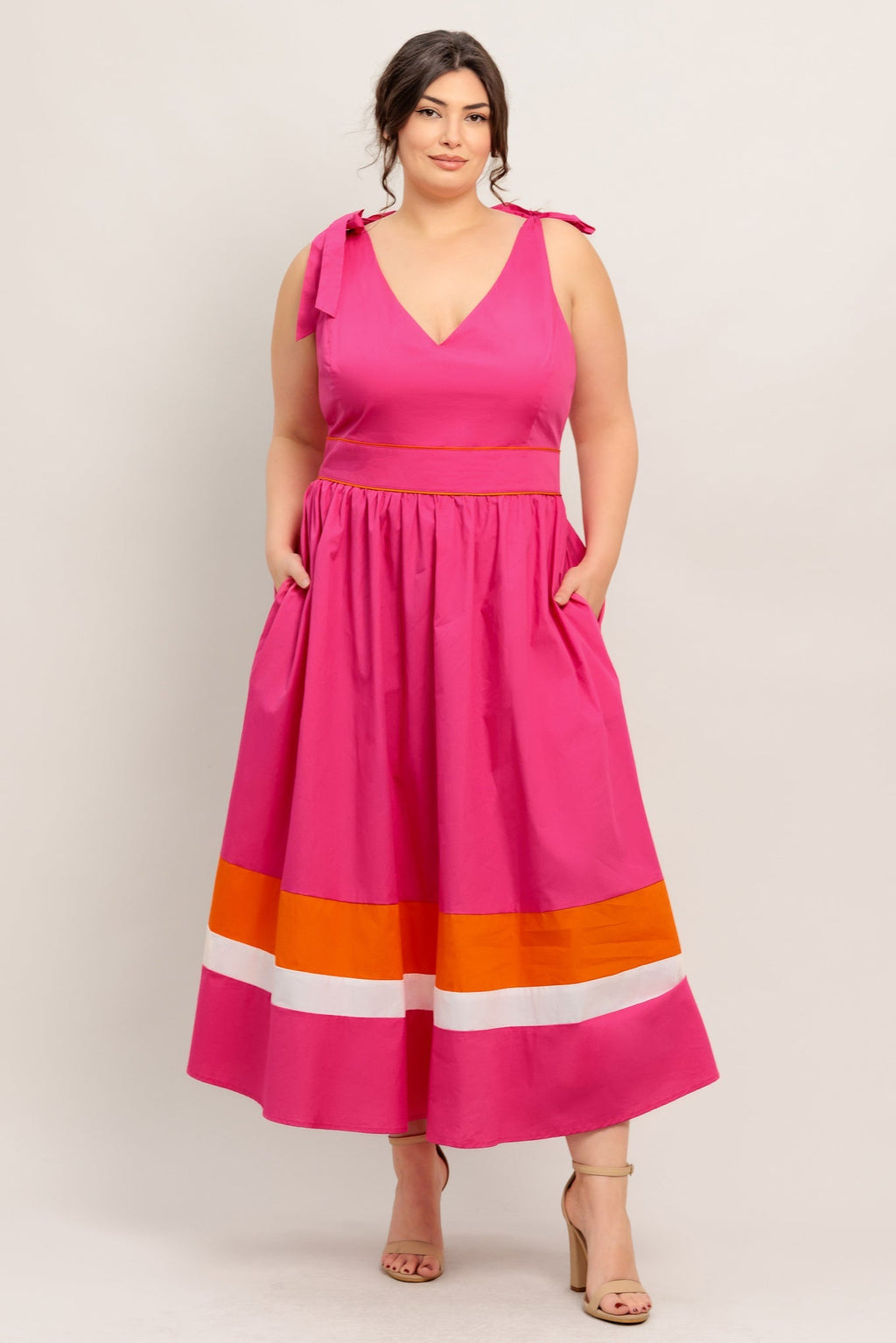 FOREST CHARM FUCHSIA & ORANGE MIDI DRESS