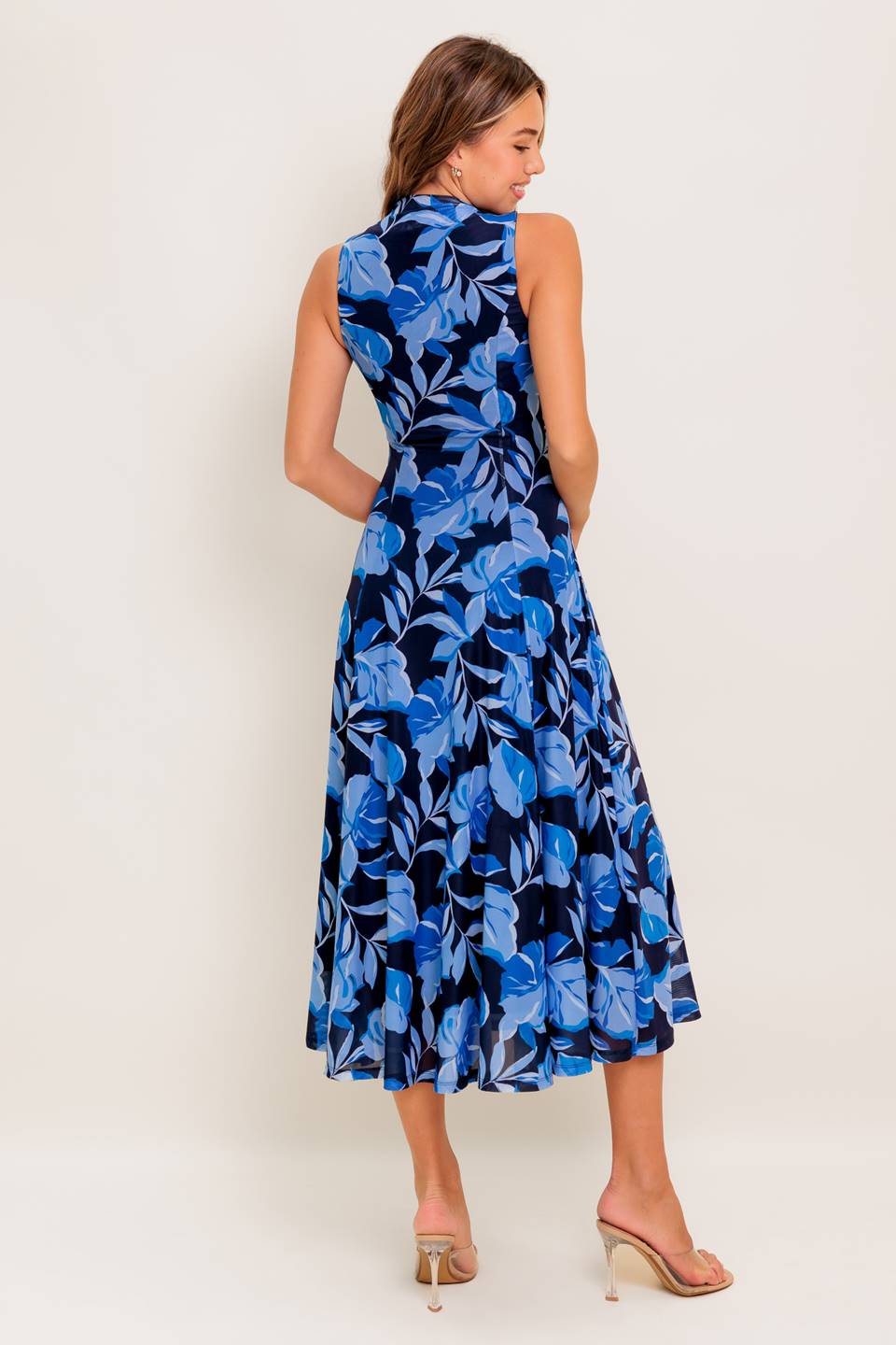 PALMER POWER MESH PRINTED MIDI DRESS - BLUE