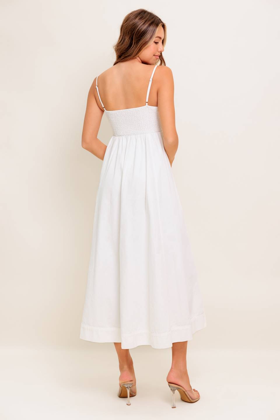 BREE BUTTON DOWN MIDI DRESS - WHITE