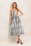SUMMER SILHOUETTE STRAPLESS BLACK & WHITE MIDI DRESS