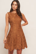 AUTUMN BLOOM LACE MINI DRESS - BROWN