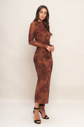 AMBER FLORA POWER MESH MIDI DRESS