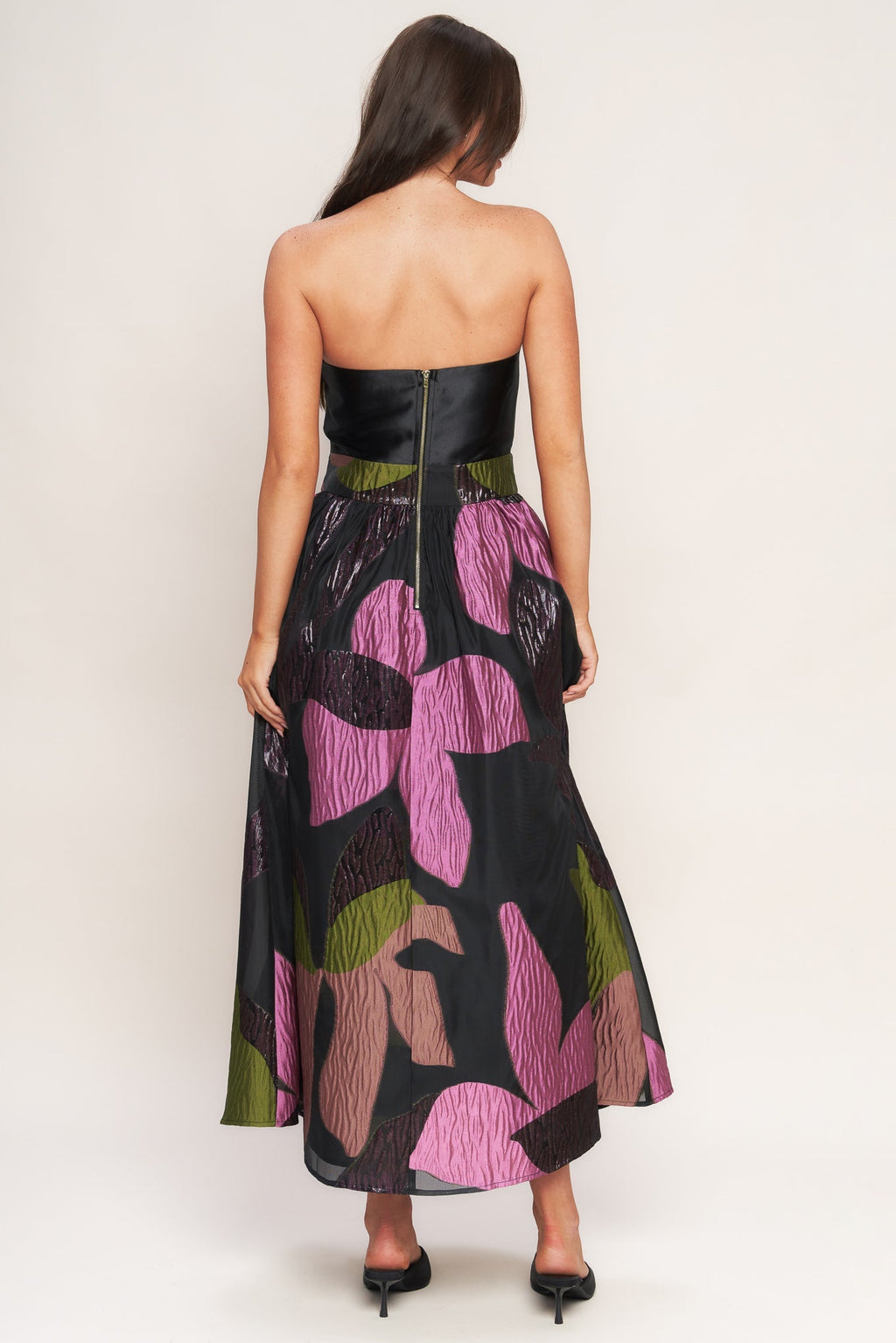 ABSTRACT ROSE BLACK MIDI DRESS - FINAL SALE