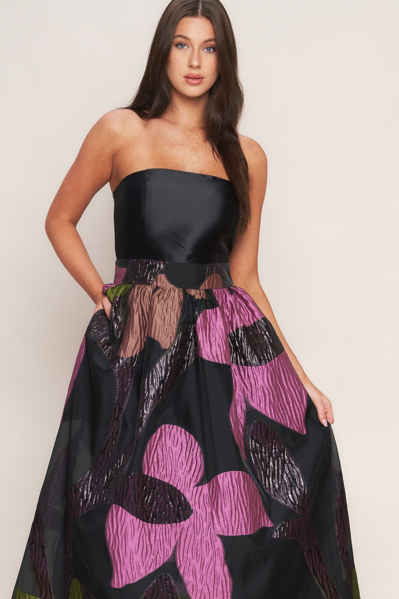 ABSTRACT ROSE BLACK MIDI DRESS - FINAL SALE