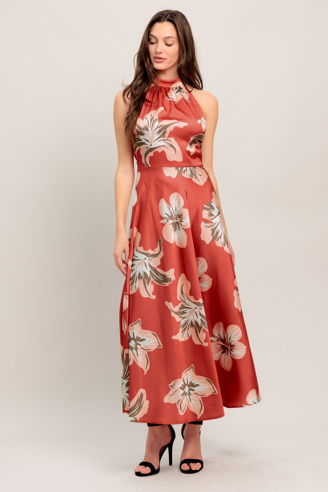 CAN'T LOOK AWAY CORAL RED MIDI DRESS - FINAL SALE