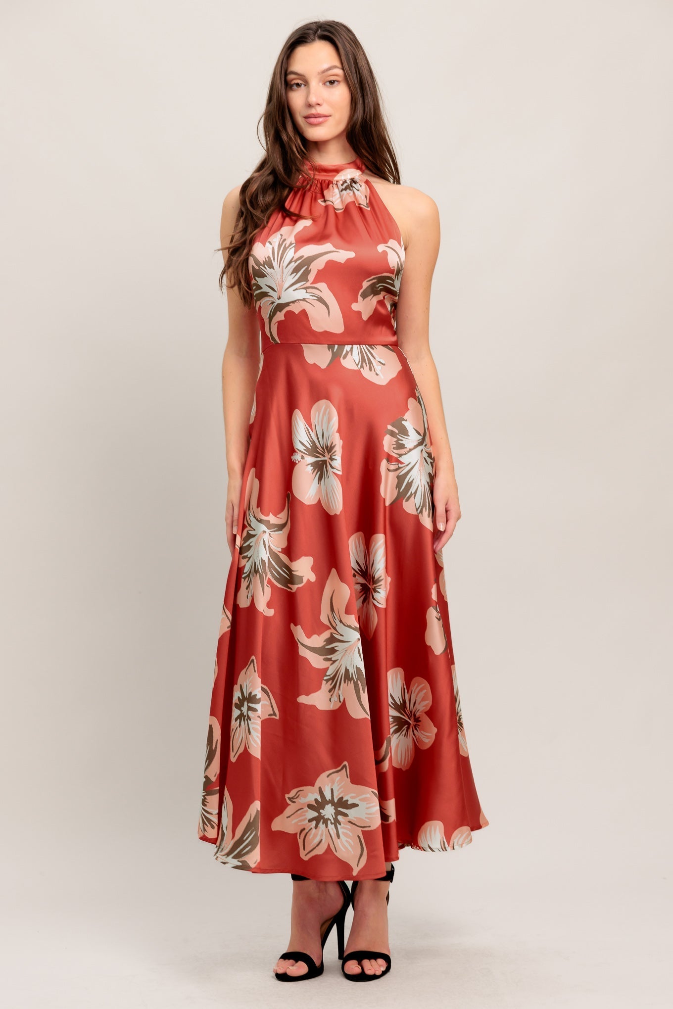 CAN'T LOOK AWAY CORAL RED MIDI DRESS - FINAL SALE