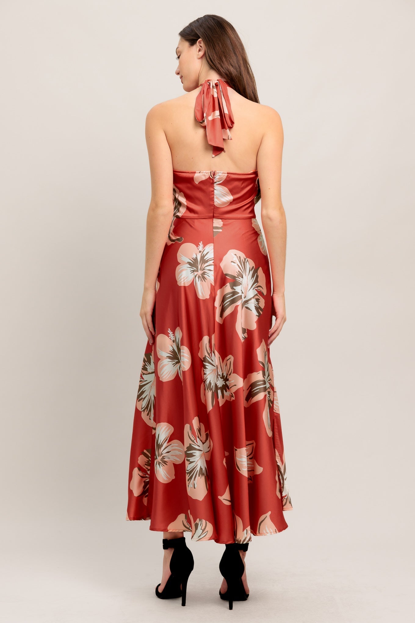 CAN'T LOOK AWAY CORAL RED MIDI DRESS - FINAL SALE