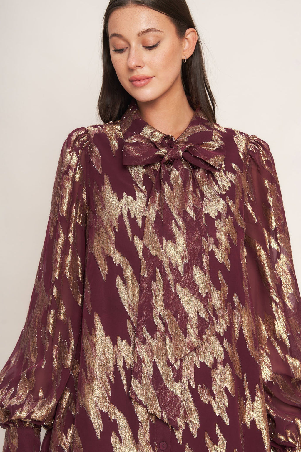 METALLIC MUSE BURGUNDY LONG SLEEVE MINI DRESS - FINAL SALE