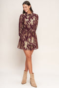 METALLIC MUSE BURGUNDY LONG SLEEVE MINI DRESS - FINAL SALE