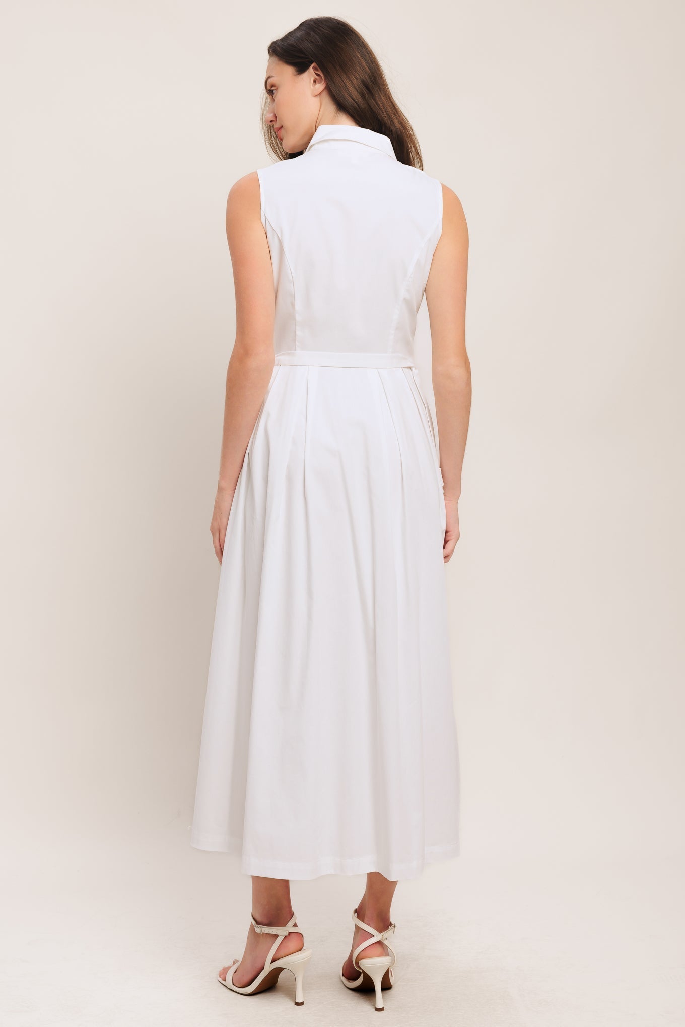 PEARL BUTTON DOWN WHITE MIDI DRESS