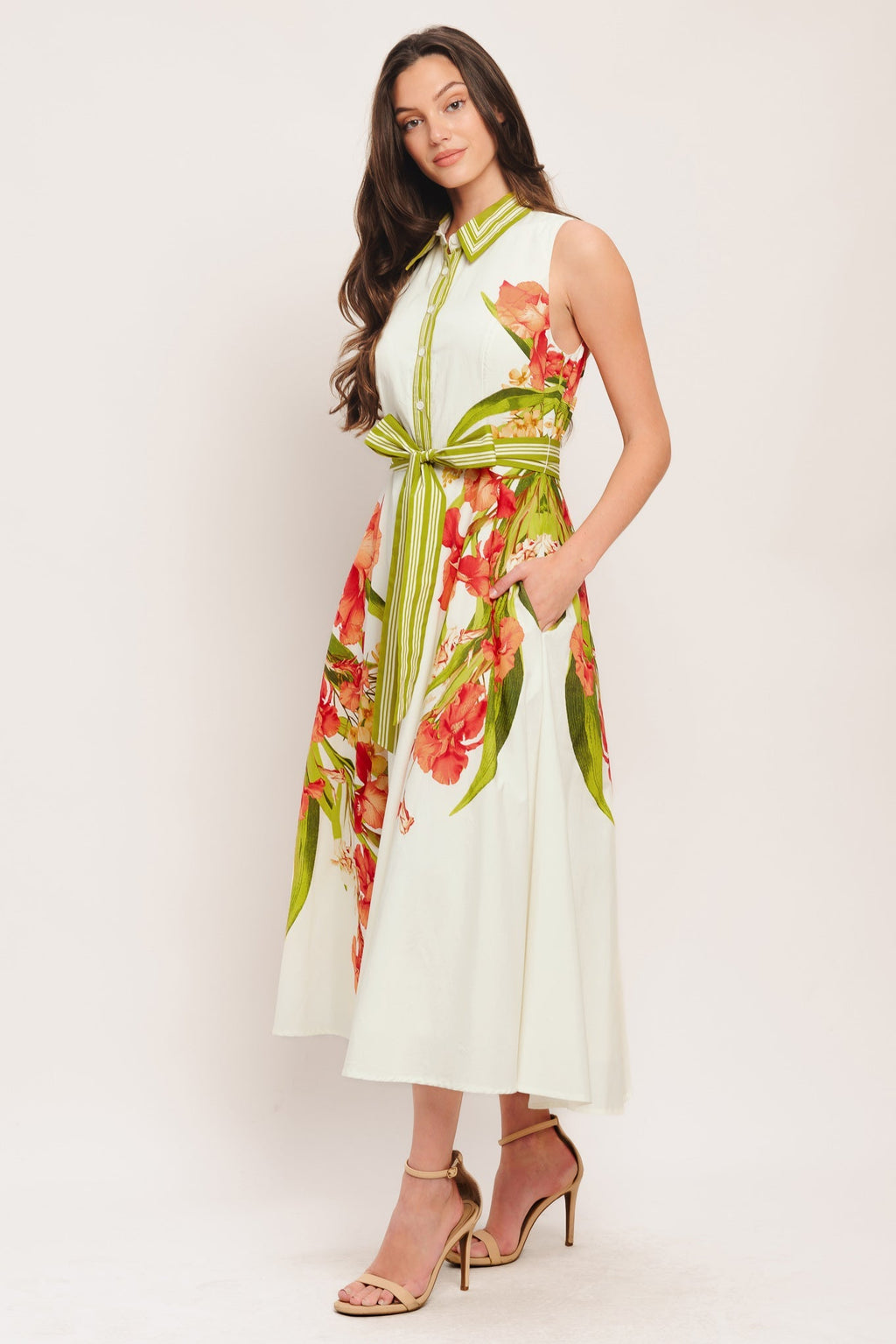 SPRING HEIRLOOM FLORAL PRINT MIDI DRESS