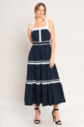 NAVY & WHITE CONTRAST MIDI DRESS