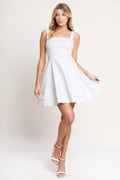FIRST DATE FEELS WHITE TWILL MINI DRESS - FINAL SALE