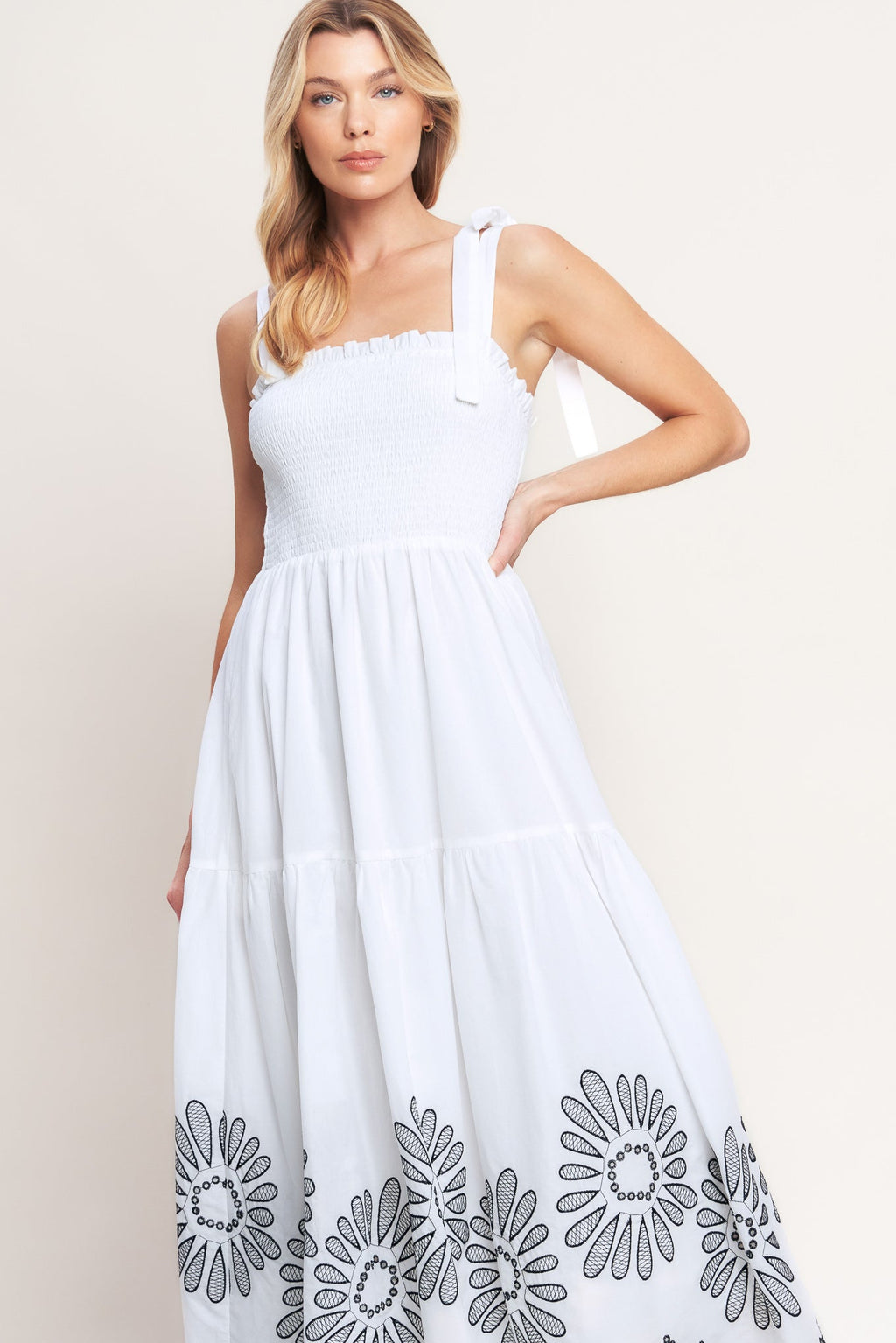 WHISPERS OF SUMMER BLACK & WHITE MIDI DRESS