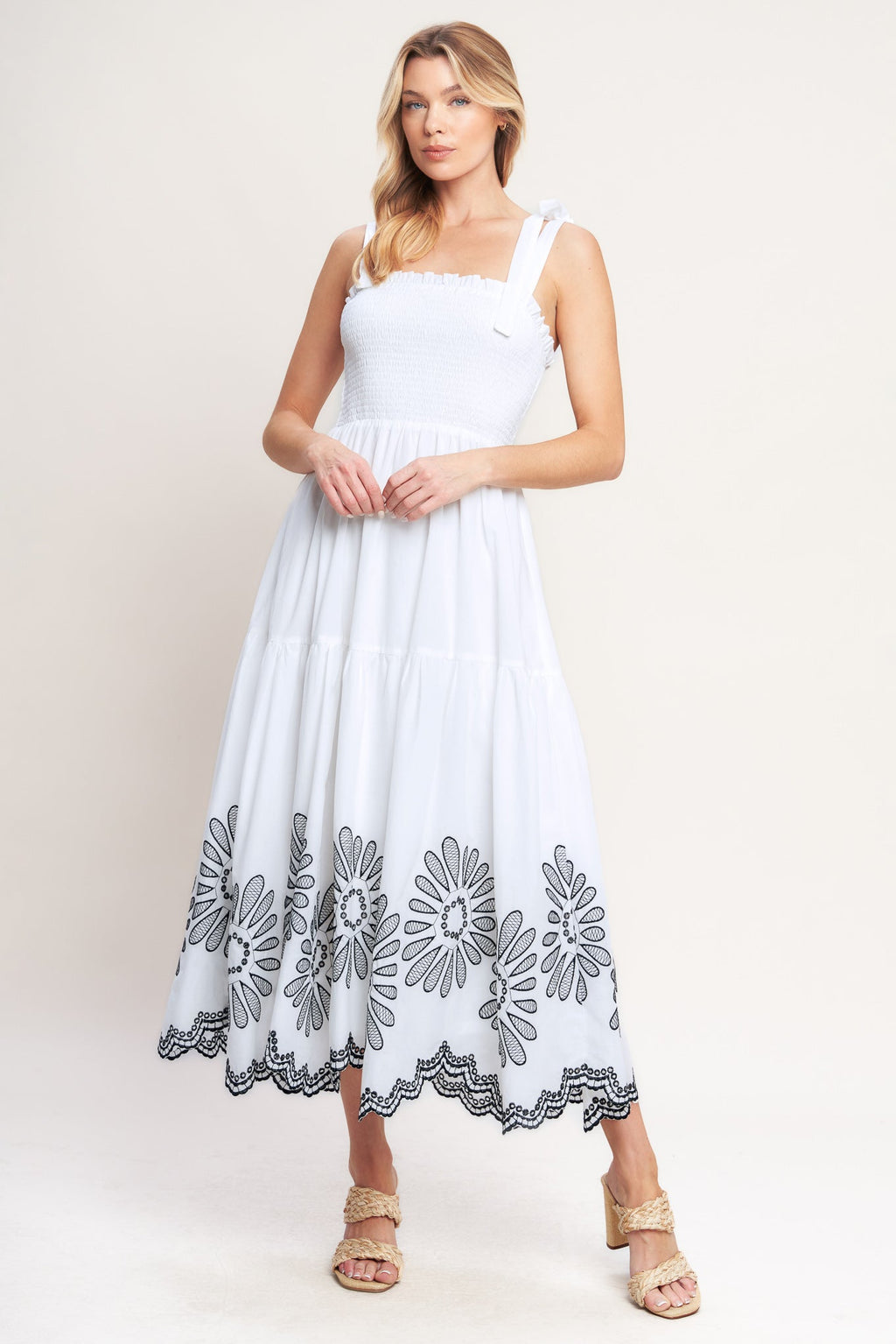 WHISPERS OF SUMMER BLACK & WHITE MIDI DRESS
