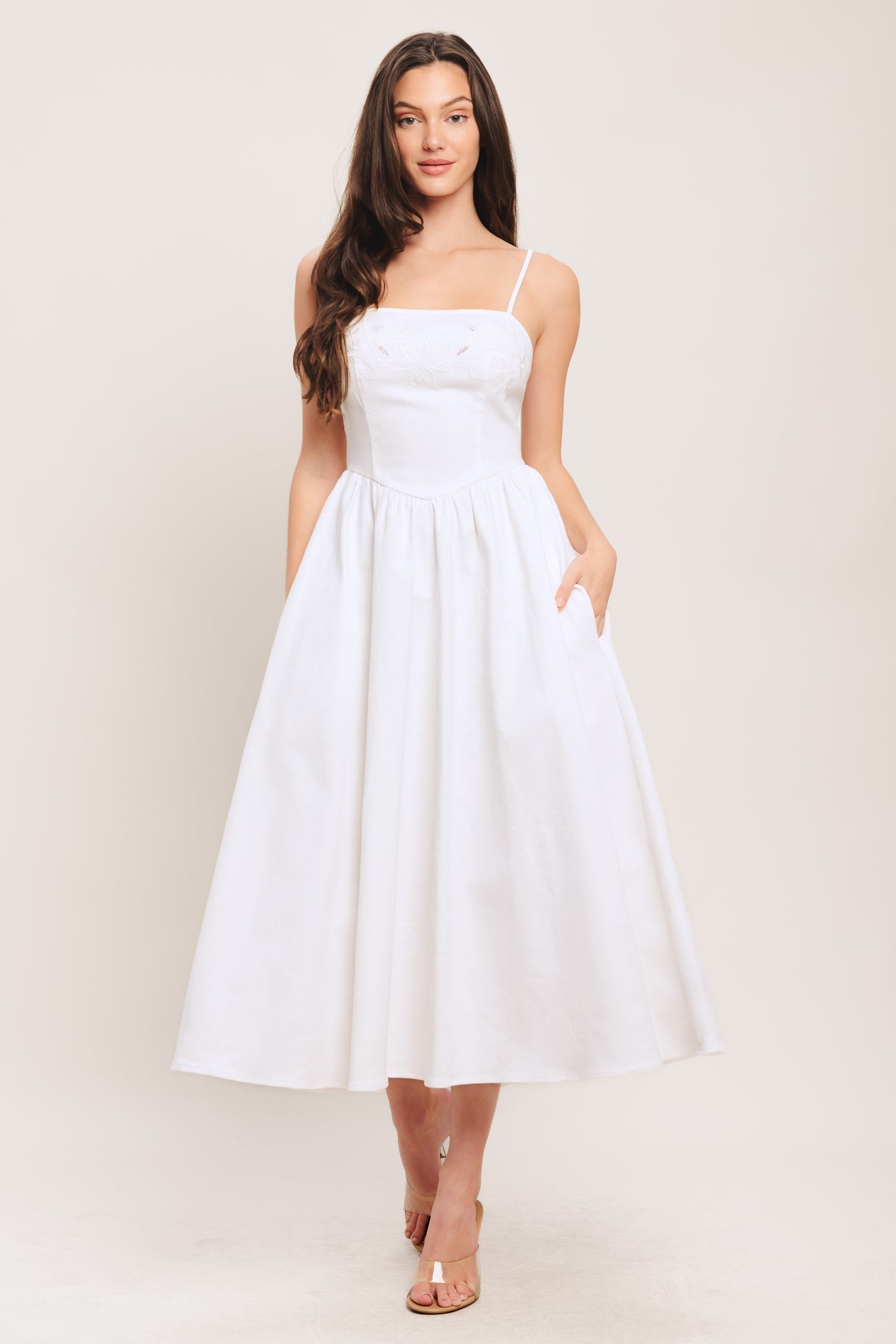 CLOUD PETAL WHITE DENIM MIDI DRESS- FINAL SALE