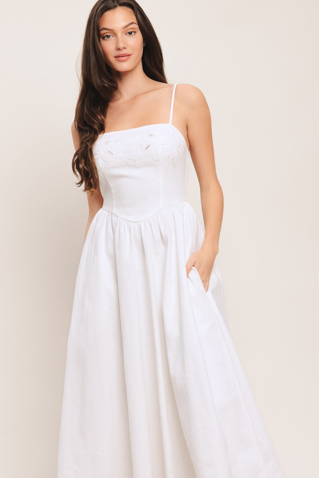 CLOUD PETAL WHITE DENIM MIDI DRESS- FINAL SALE