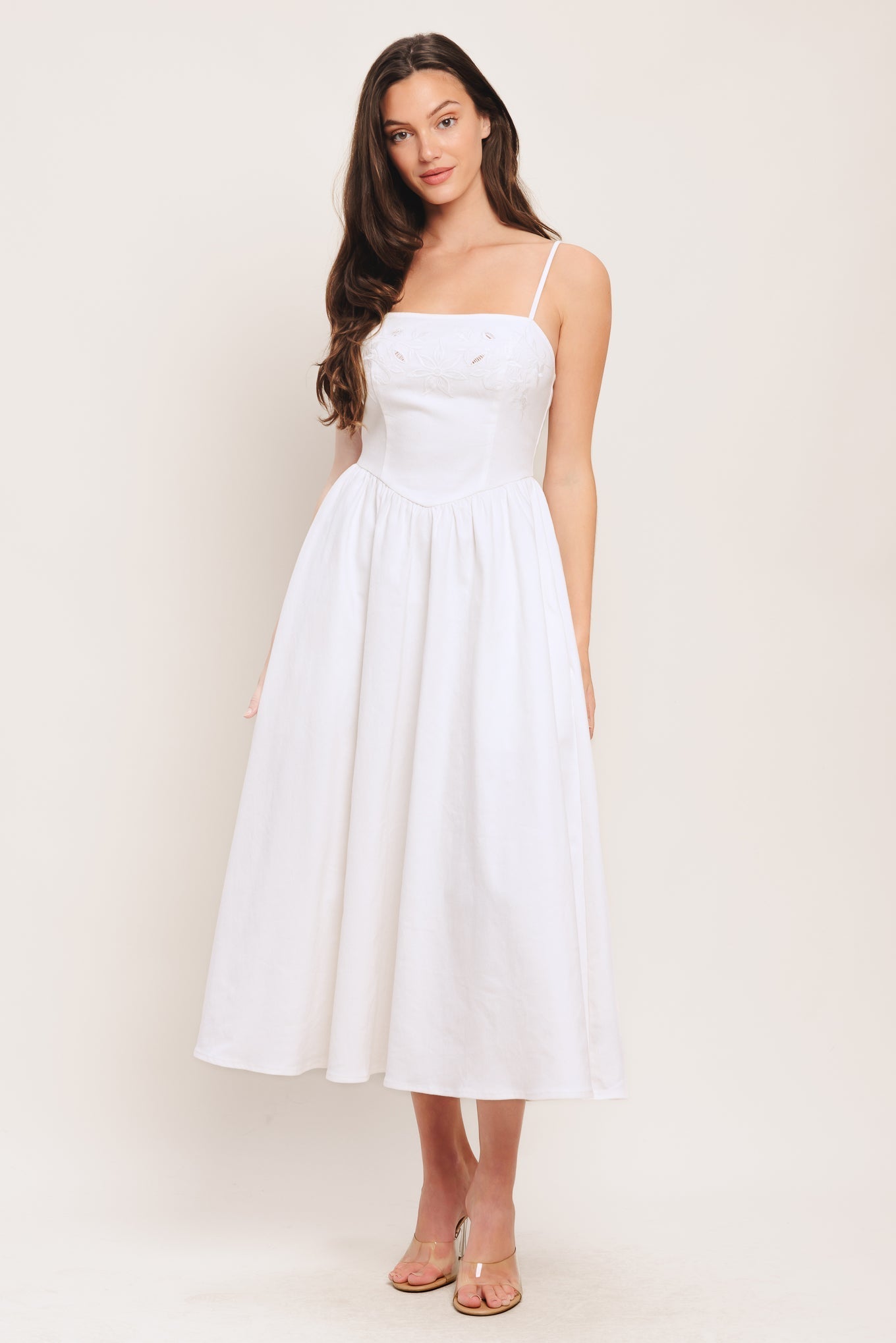 CLOUD PETAL WHITE DENIM MIDI DRESS- FINAL SALE