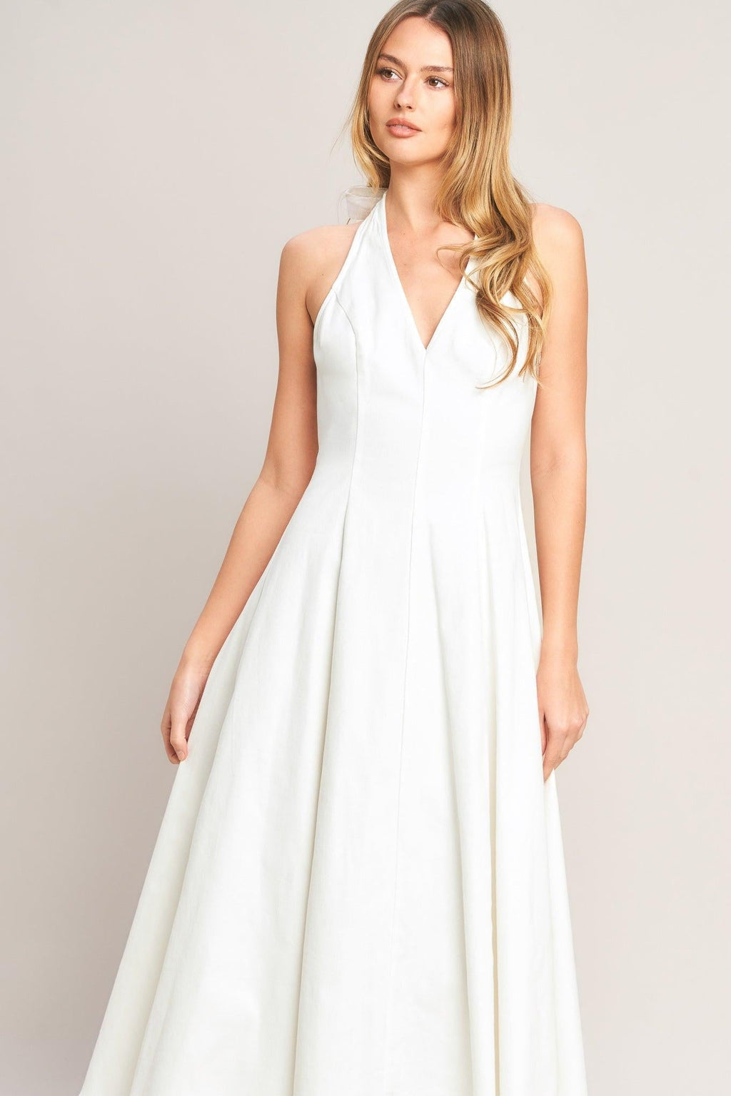 SERENE MOMENT WHITE HALTER MIDI DRESS