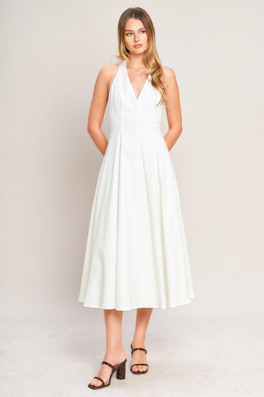 SERENE MOMENT WHITE HALTER MIDI DRESS