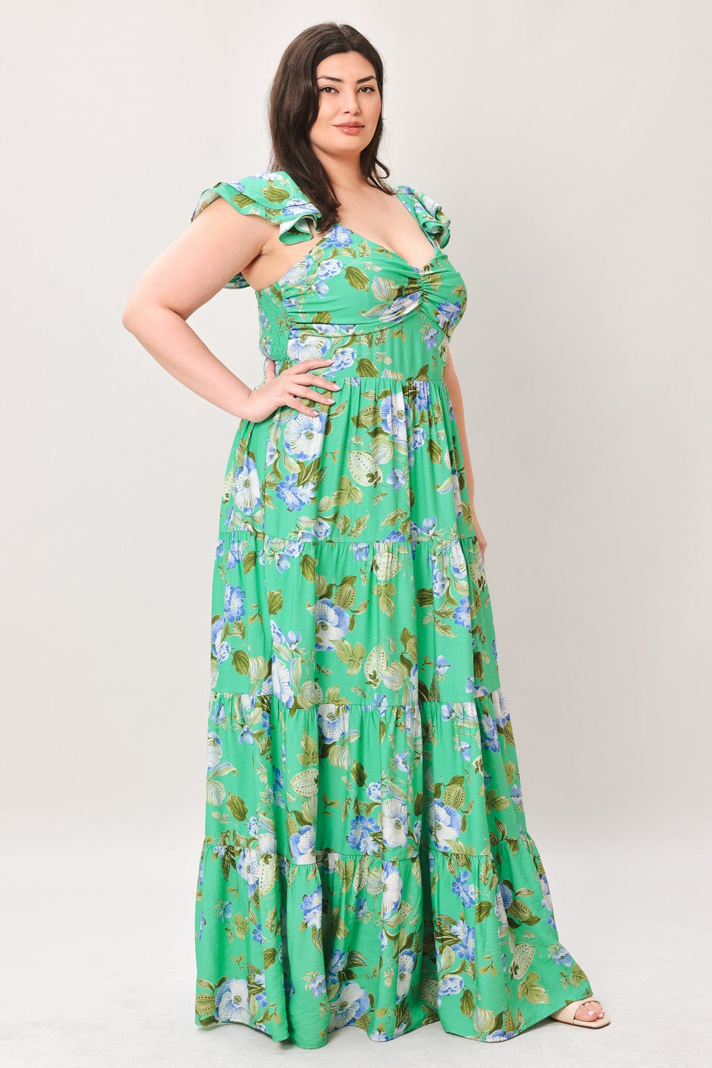 FRESH BLOSSOM GREEN FLORAL MAXI DRESS