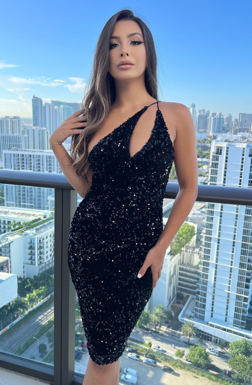 Size XS. Venice Midi Dress - Black Sequin Dress - FINAL SALE