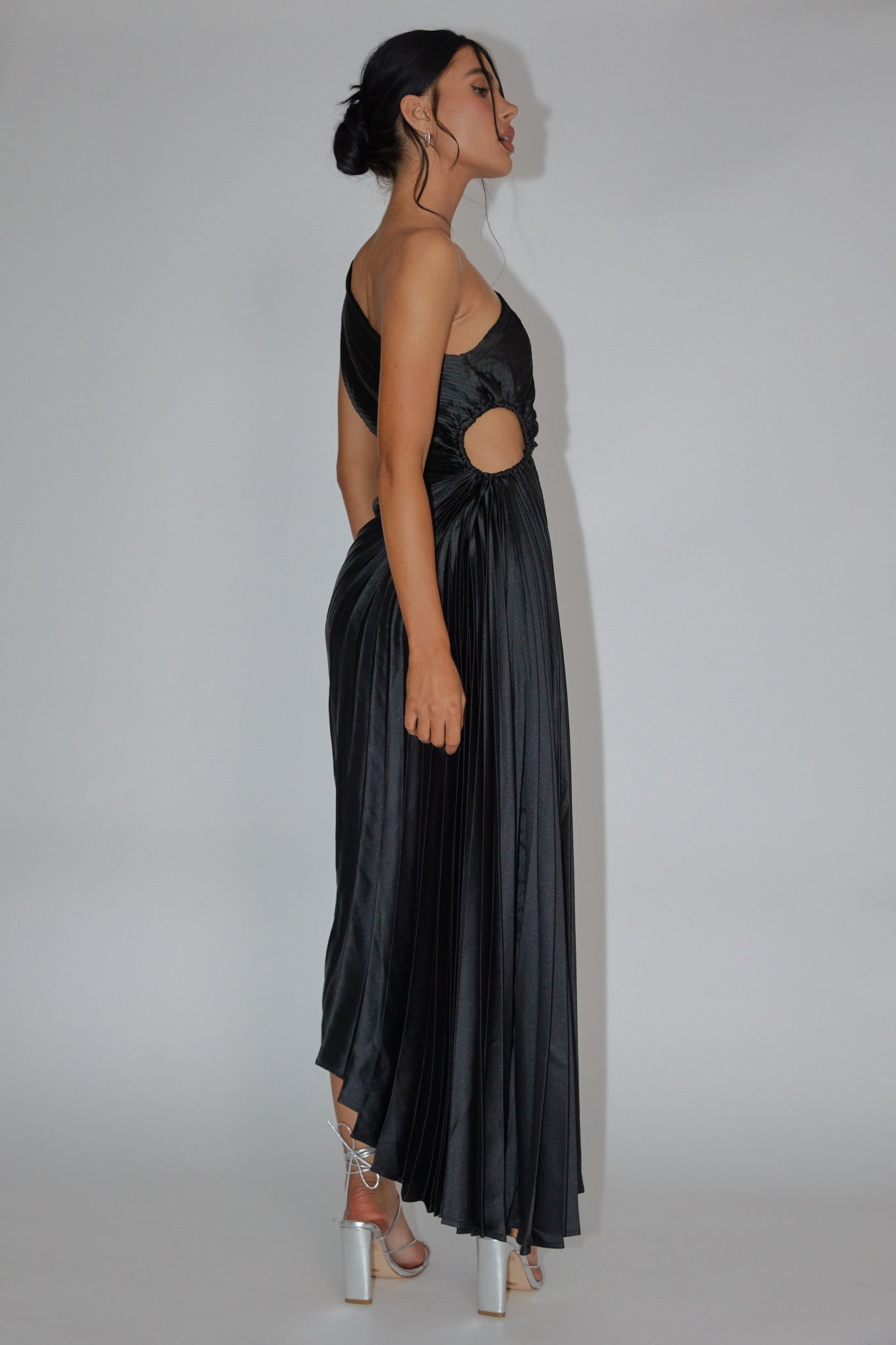 Panama Maxi Dress - Wine - Pleated Dress With Side Cut Out