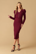 Size Small. YOUNG LOVE - BURGUNDY - PUFF SLEEVE SWEATER DRESS - FINAL SALE