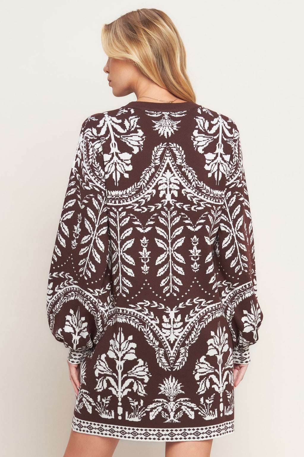 TERRA TAPESTRY BROWN SWEATER KNIT MINI DRESS