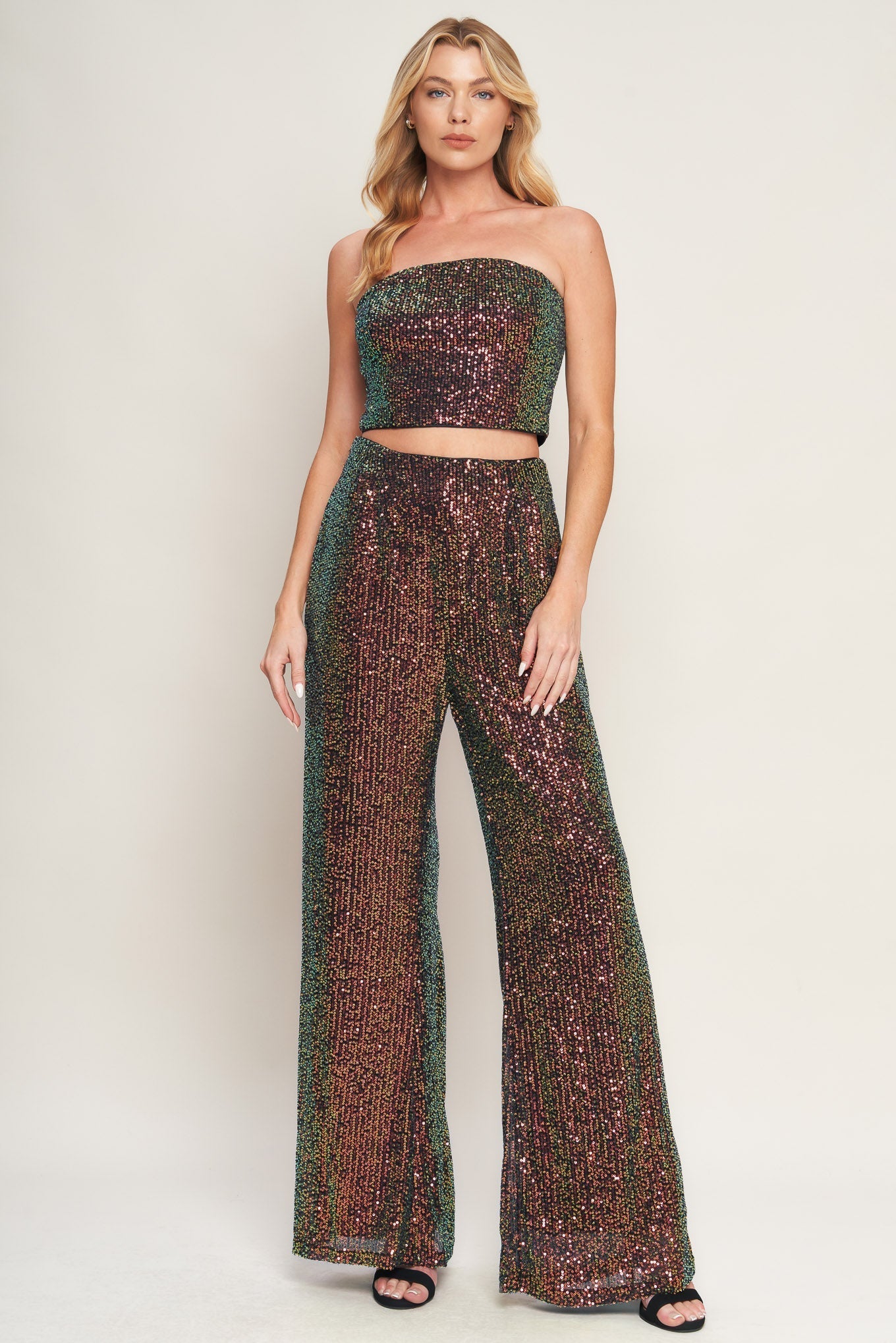 CHARMING COMPOSURE SEQUIN CROP TOP & PANT SET - FINAL SALE