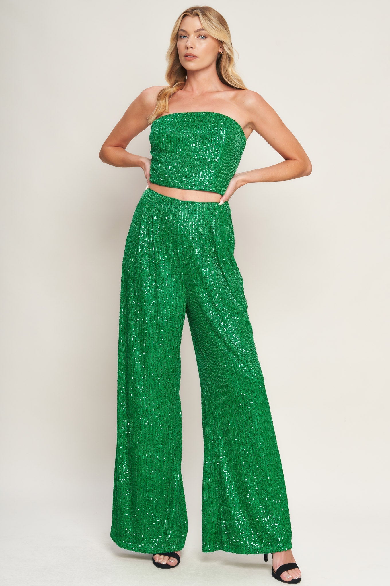 CHARMING COMPOSURE SEQUIN CROP TOP & PANT SET - FINAL SALE