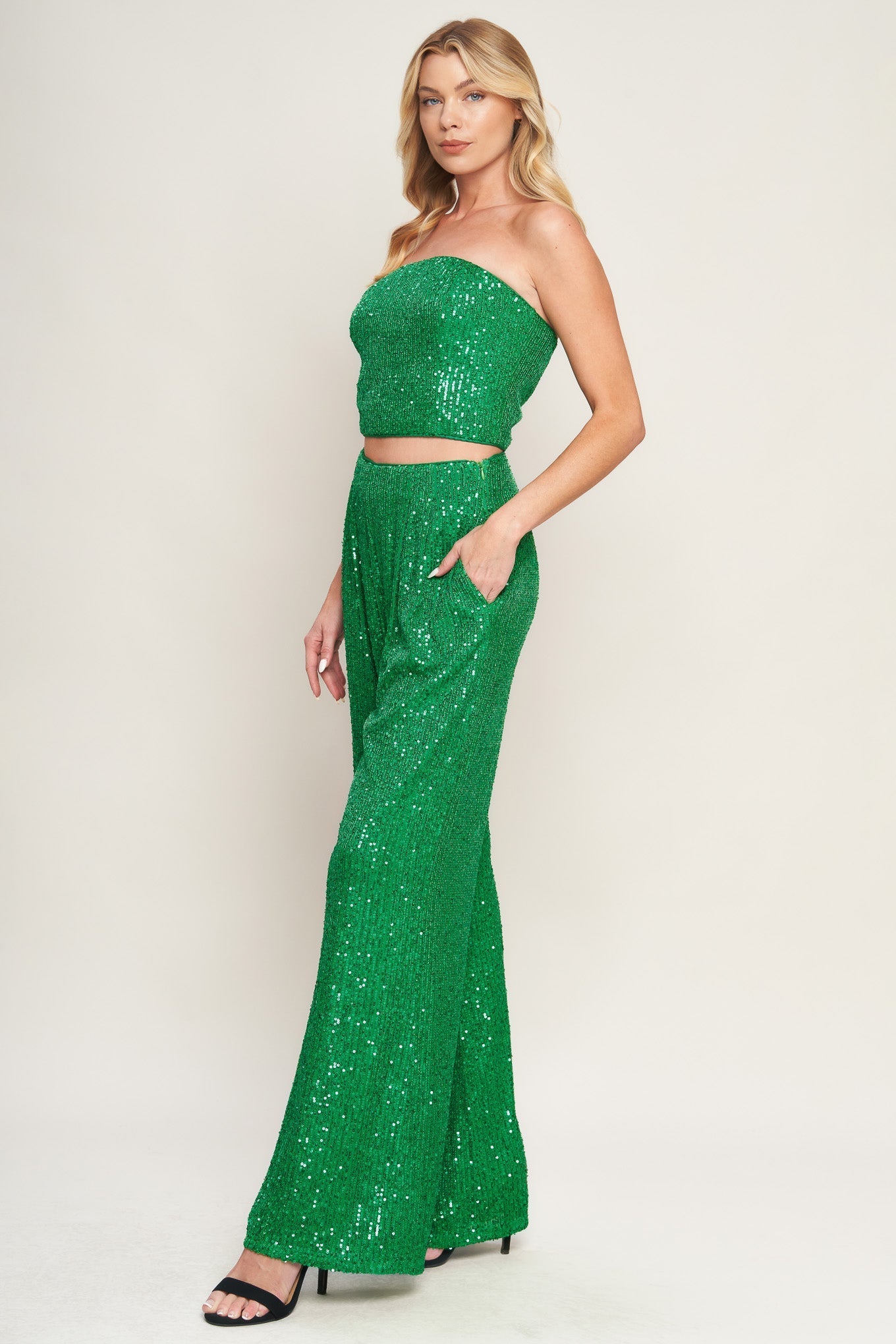 CHARMING COMPOSURE SEQUIN CROP TOP & PANT SET - FINAL SALE